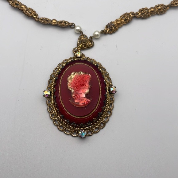Western Germany glass cameo filigree necklace A17 🔥 - Picture 4 of 7